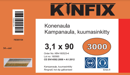 KINFIX KONENAULA 34AST 90X3.1 KUUMAS KAM - 34-asteiset kuumasinkityt konenaulat - 78305154 - 1
