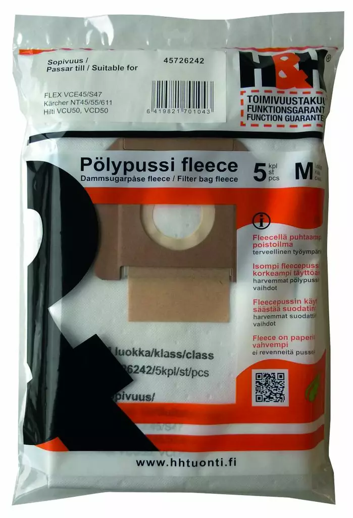 PÖLYPUSSI FLEECE 50L 5 KPL VC45 - Pölypussit - 81310218 - 1